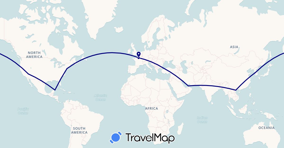 TravelMap itinerary: driving in United Arab Emirates, France, South Korea, Mexico, Turkey, United States, Vietnam (Asia, Europe, North America)